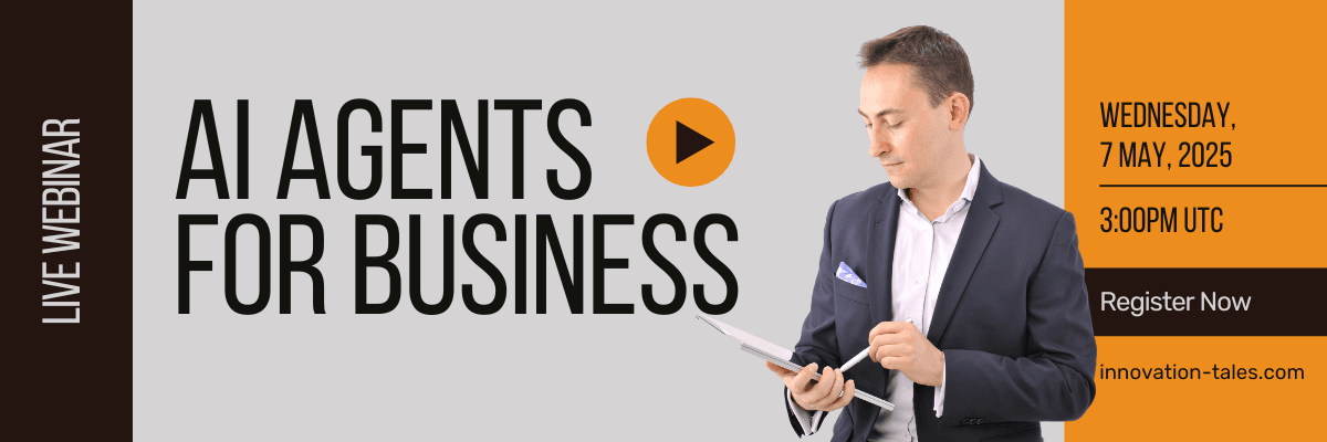 Banner announcing the AI Agents for Business webinar on May 7, 2025