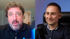 Image of Innovation Tales host Alex Nevski and guest Ryan Pollyniak in discussion about tactical versus strategic AI.