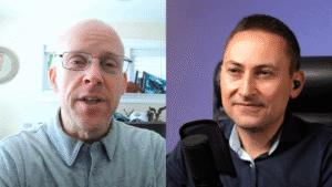 Innovation Tales host Alexandre Nevski side-by-side with digital health expert RJ Kedziora.